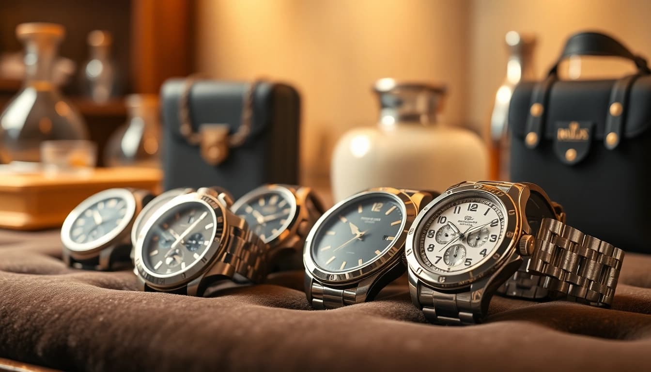 Showcase of replica watches highlighting luxury craftsmanship and intricate design features.