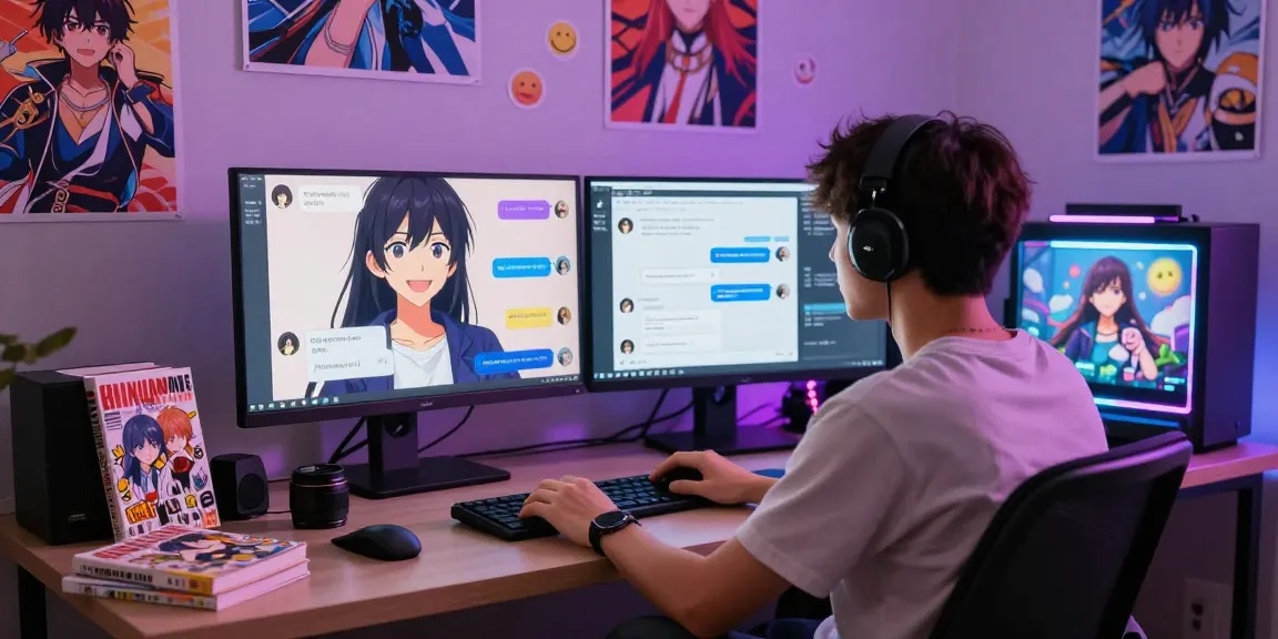 Engaging interaction with a hentai chat AI in a vibrant digital environment.