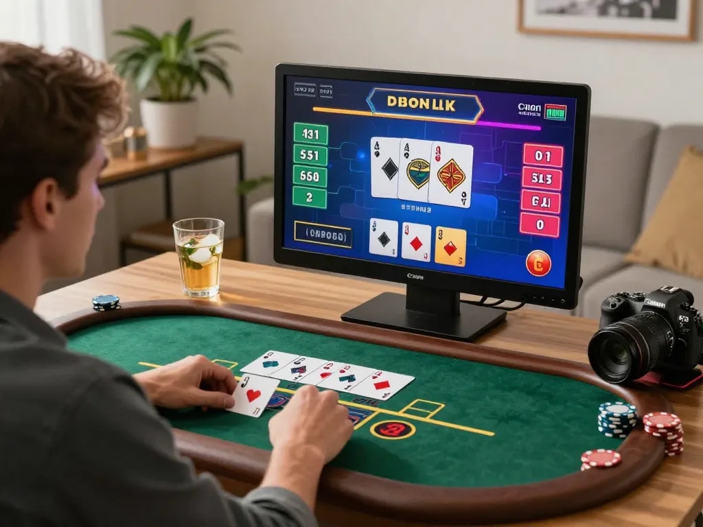 Hi88 players enjoying an engaging online blackjack game in a modern home setup.