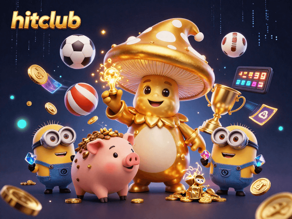 Hitclub showcases a magical scene with golden treasures and sports betting action.