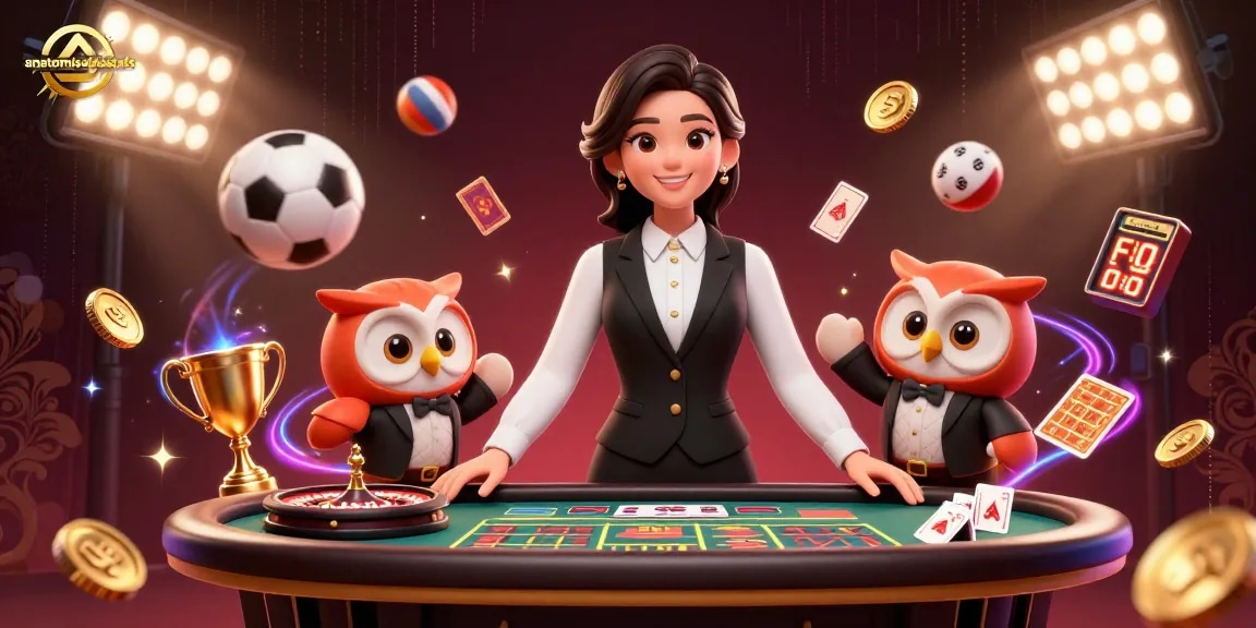 Engaging image of upscale live dealer game showcasing anatomisebiostats branding with brilliant casino elements.