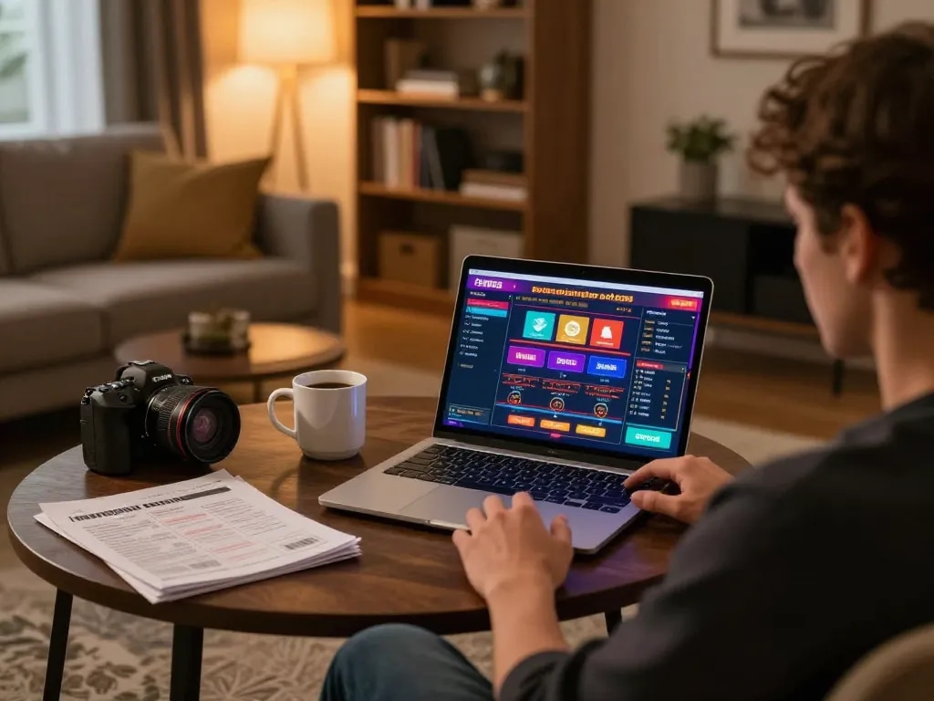 Engaging in online gambling at casinos not on gamstop from a cozy living room setup.