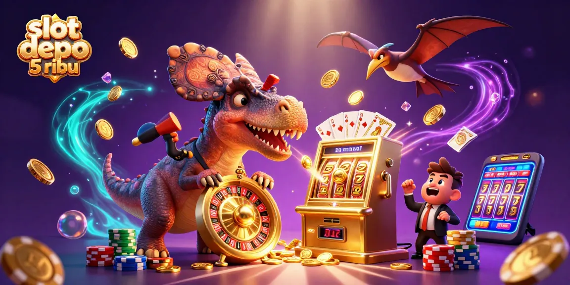 Explore jackpot winnings at slot depo 5 ribu with a thrilling 3D casino scene featuring animated characters.