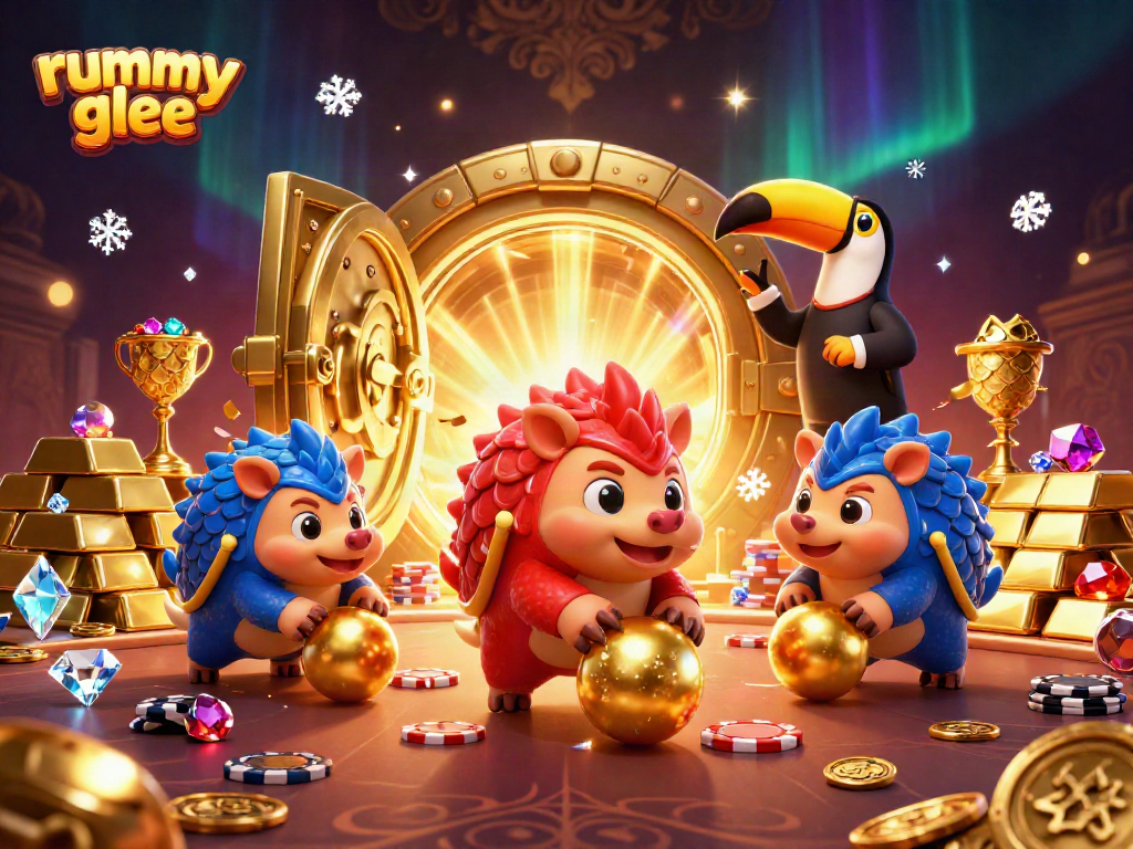 Rummy Glee membawa pemain ke dalam suasana kompetisi dengan dua pangolin bersaing memperebutkan harta di dunia game.