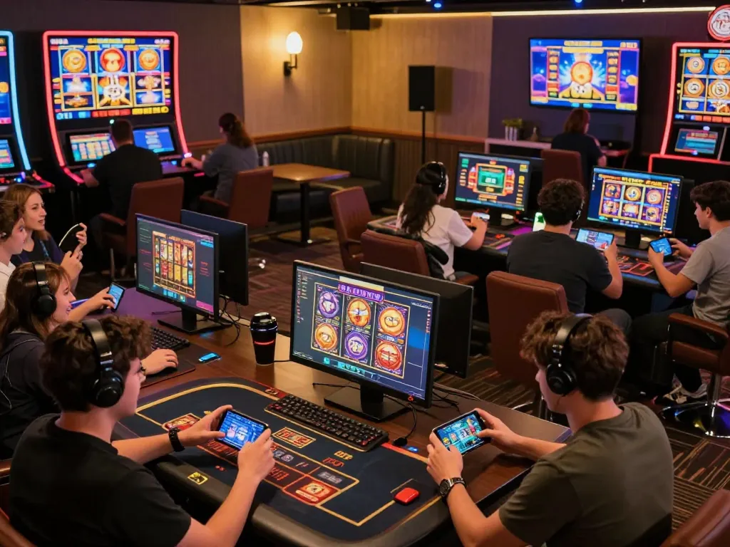 Players immersed in online gaming at tr88 trang chủ, showcasing dynamic interactions and vibrant casino atmosphere.