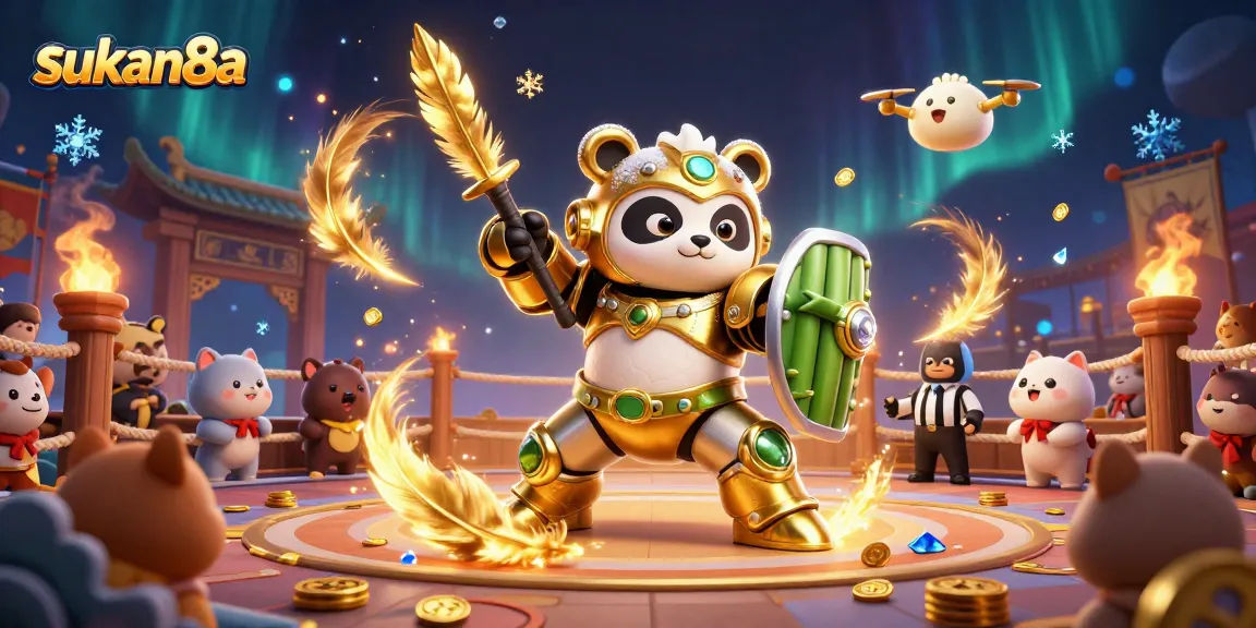 Engage with sukan8a in an exhilarating cartoon casino adventure featuring a golden panda and dynamic elements.