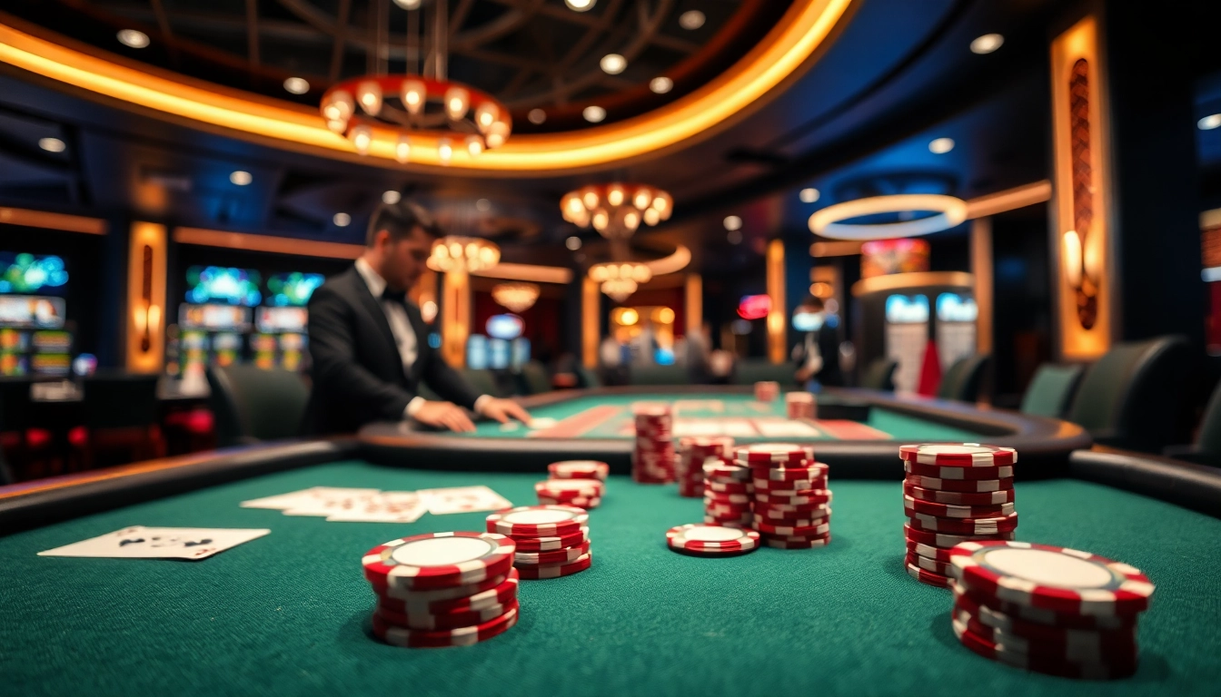 Casino gaming table showcasing vibrant atmosphere and inviting players to join.