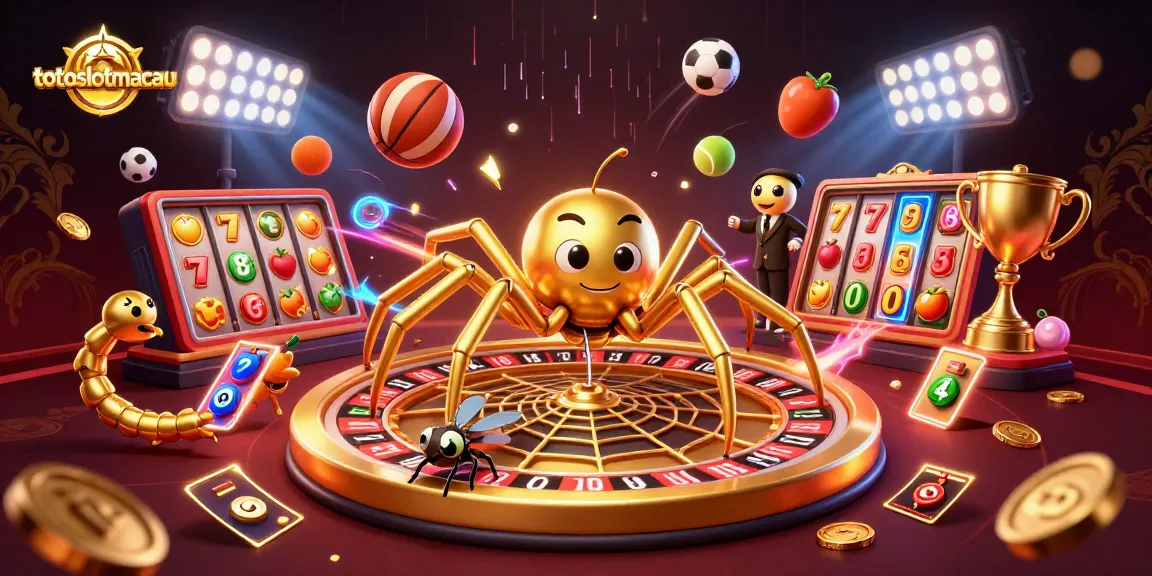 Experience thrilling gameplay at totoslotmacau with a vibrant illustration featuring a spider-themed roulette wheel.