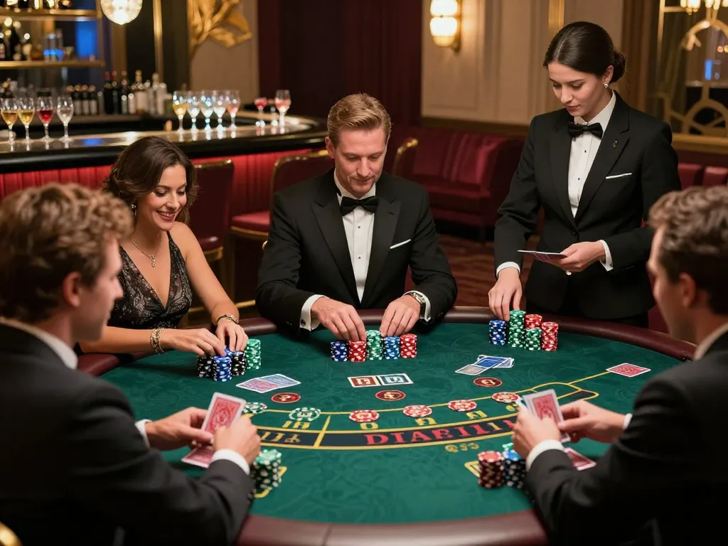 An exciting free credit baccarat game scene with diverse players enjoying a vibrant casino atmosphere, highlighting the elegance and thrill of baccarat.