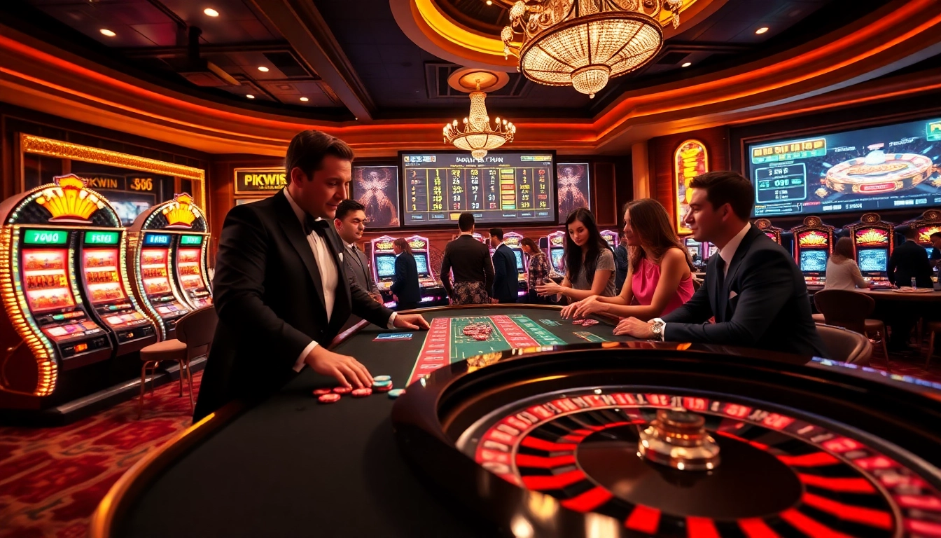Casino excitement at kkwin com with players engaging at a roulette table featuring colorful chips and vibrant lighting.