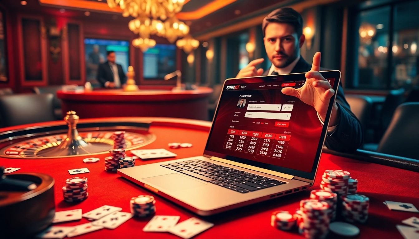 Engaging players through sbobet login indonesia with vibrant online gambling visuals, showcasing casino excitement.