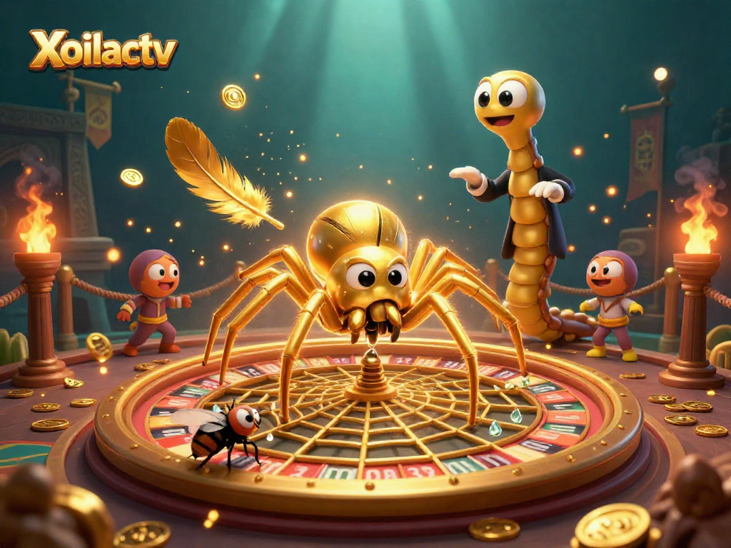 Xoilactv engages users with a cartoon scene of a spider and croupier in a casino environment.