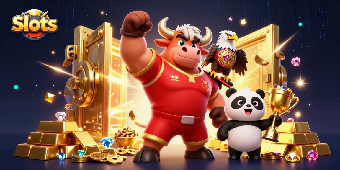 Win exciting Slots with a 3D bull mascot and eagle championing casino jackpots!