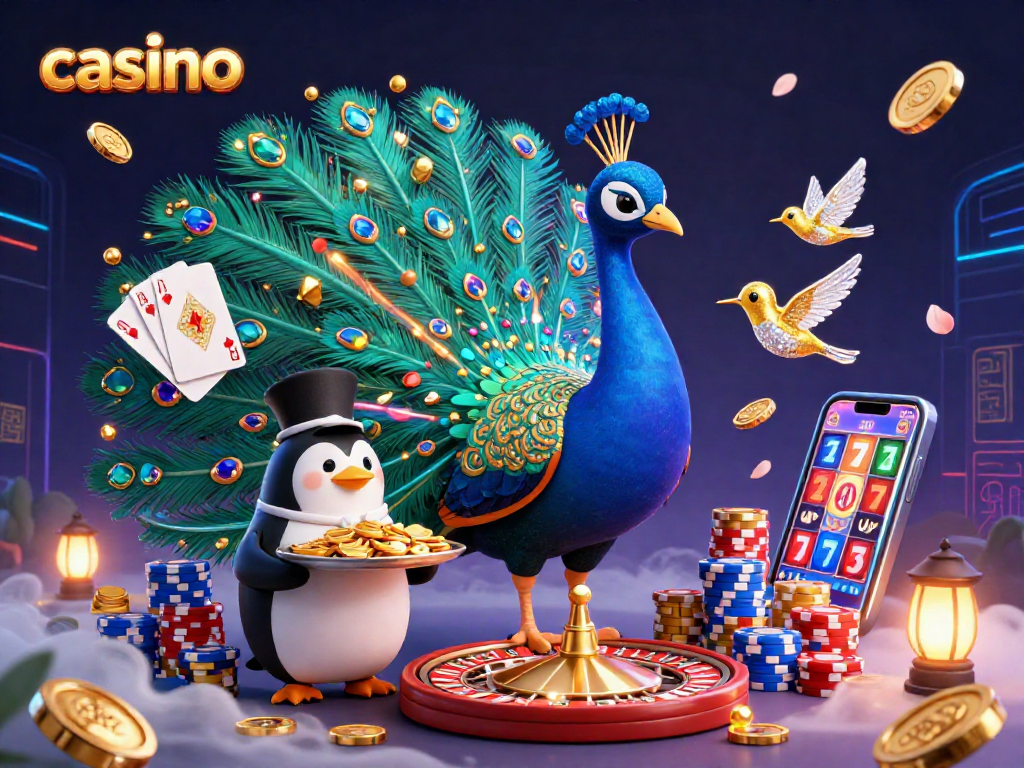 Experience the thrill of a vibrant casino with sparkling elements and dynamic characters in this 3D digital art.