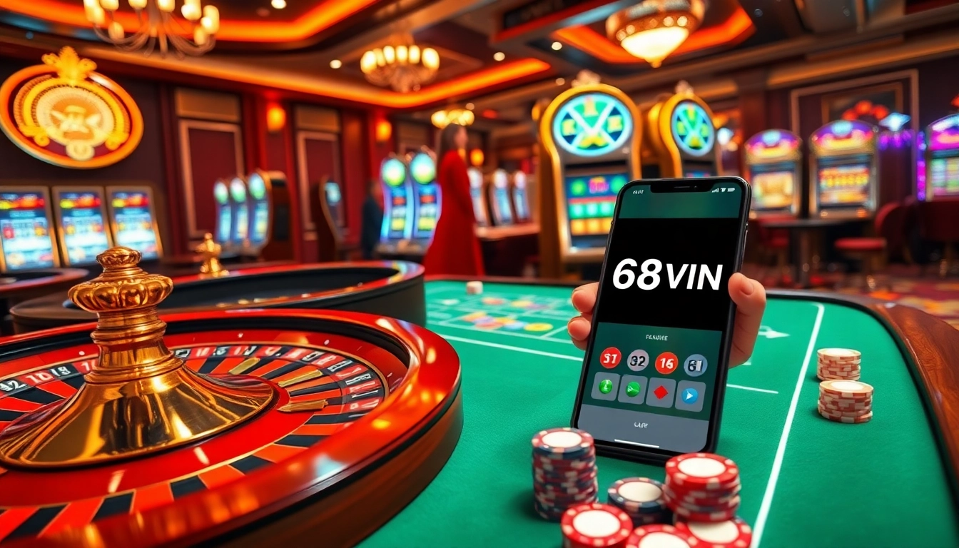 Exciting live casino experience showcasing 68VIP.COM with vibrant chips and roulette wheel