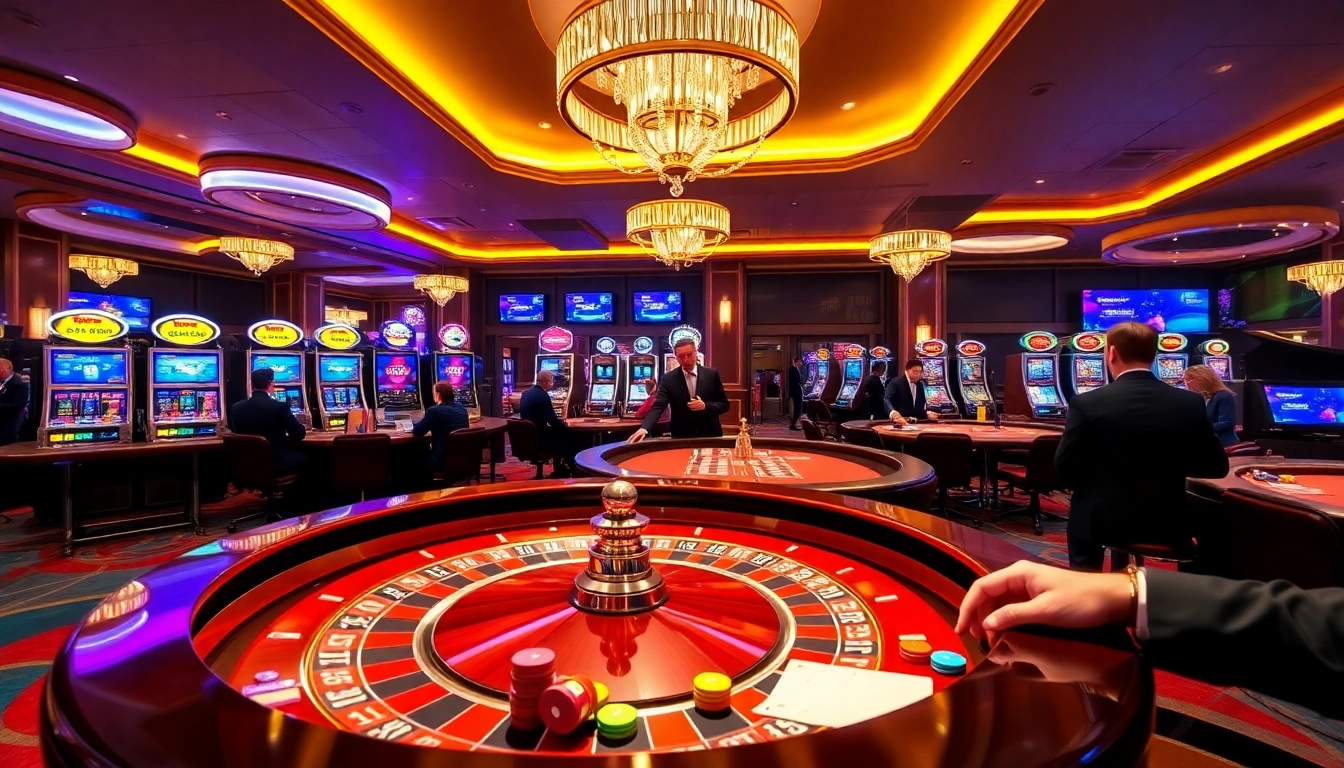A vibrant casino scene with players at the LC88 tables, capturing the thrill of gambling and high-stakes play.