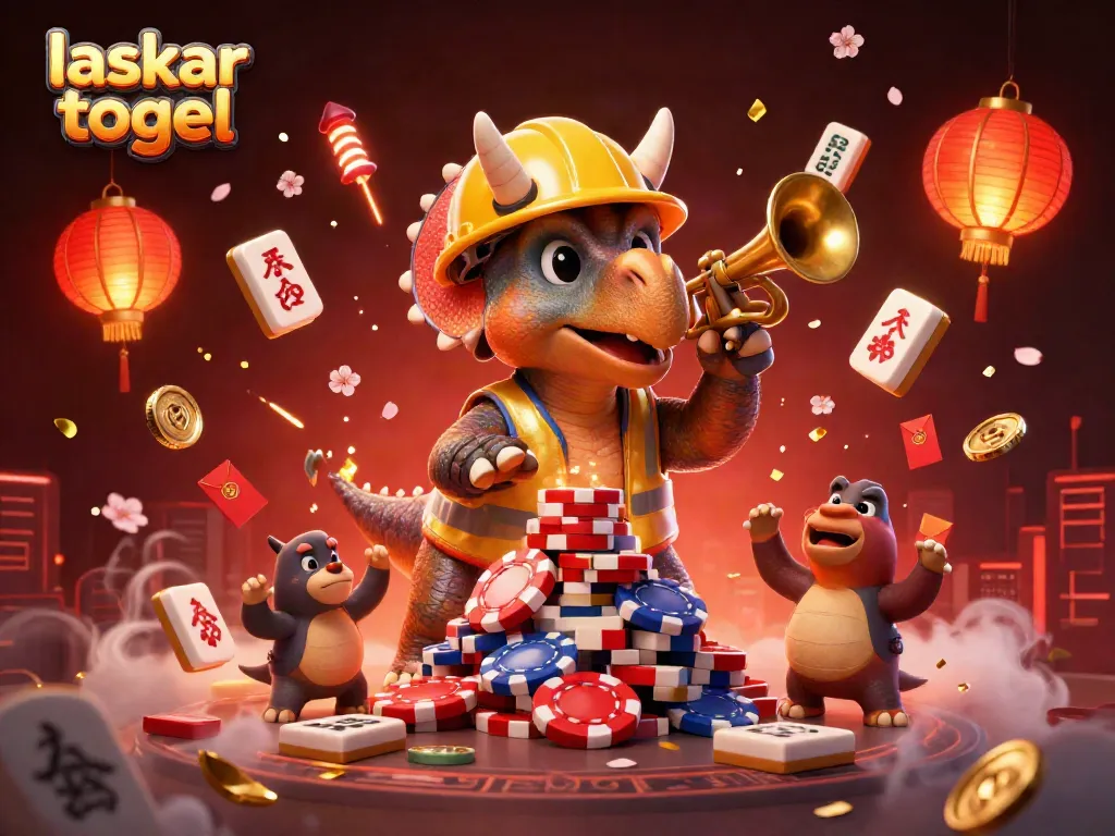 Celebrate exciting gaming moments with laskar togel in this vibrant 3D illustration featuring dynamic characters and festive elements.