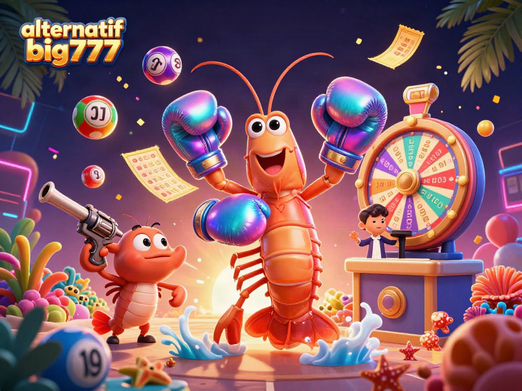 Memenangkan jackpot dengan alternatif big777, ilustrasi kasino yang penuh warna dan semangat.
