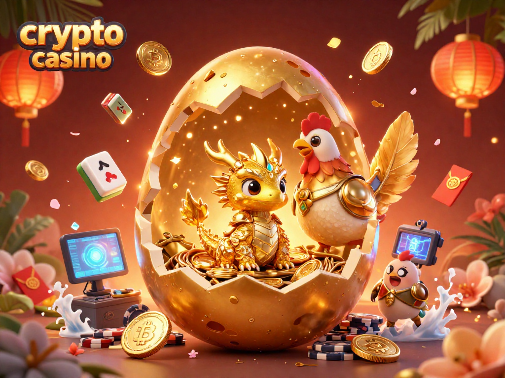 Experience the excitement of a crypto casino with a scene of golden characters and vibrant game elements.