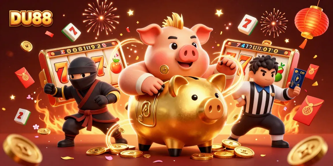 Experience DU88 in a vibrant casino showdown with a golden sumo wrestler and dynamic elements.