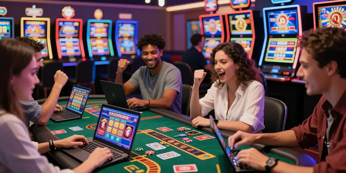 Players enjoying exciting games at online casinos including those featured on https://eviz.org.uk, showcasing vibrant atmosphere and thrilling moments.