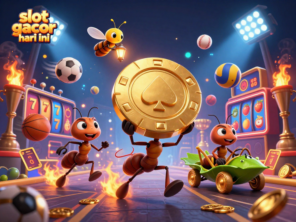 Engage with slot gacor hari ini through this dynamic illustration of an ant heist in a casino filled with golden details.