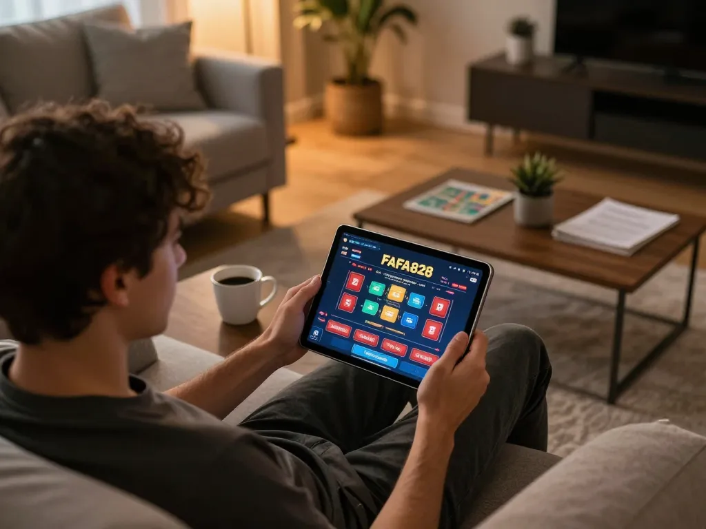 Play on FAFA828 online casino interface from a cozy home gaming setup