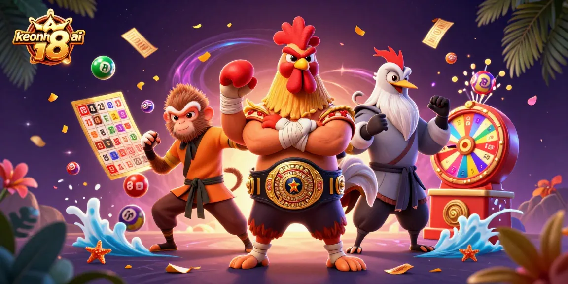 Engage with keonhacai 18's thrilling lottery scene featuring dynamic characters and vibrant casino elements.