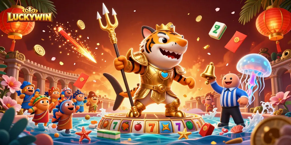 Experience thrilling gaming at LUCKYWIN with a vibrant 3D scene showcasing dynamic casino excitement.