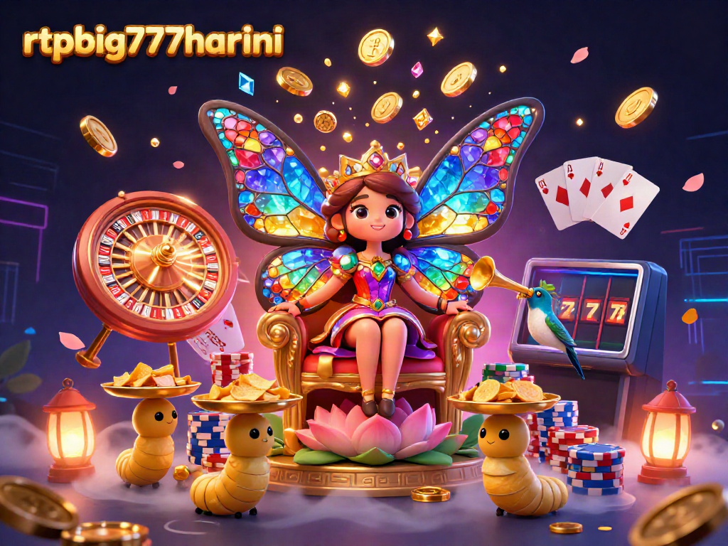 Experience rtpbig777hariini's enchanting 3D casino scene with detailed characters, gold coins, and vibrant gaming elements.