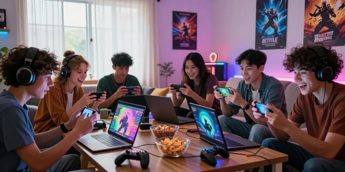 Friends playing 68gamebai online in a lively gaming atmosphere.