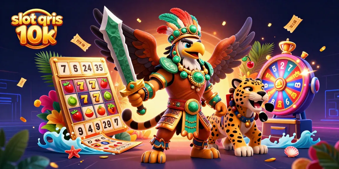 Engage with slot qris 10k gameplay in an exciting illustrated casino scene featuring dynamic game elements.