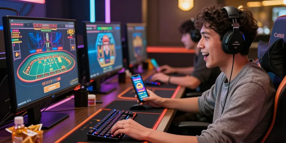 Player enjoying the 68gamebai live casino experience on desktop and mobile, vibrant gaming atmosphere.
