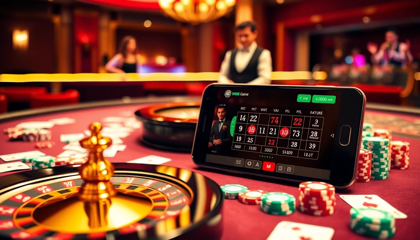 Engaging MM88 online gaming experience with roulette and poker elements in a vibrant casino.