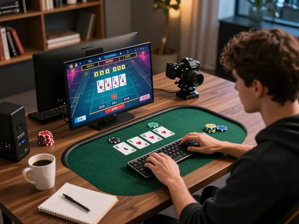 Person engaging in live dealer game on laptop, exploring ATQ online gaming platform.