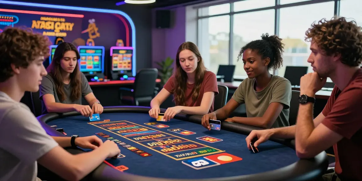 Engaged players enjoying games at a credit card casino with vibrant lighting and digital displays showcasing credit card options.