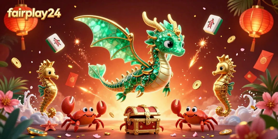 Experience winning strategies at fairplay24 with vibrant sea dragon and festive gaming elements.