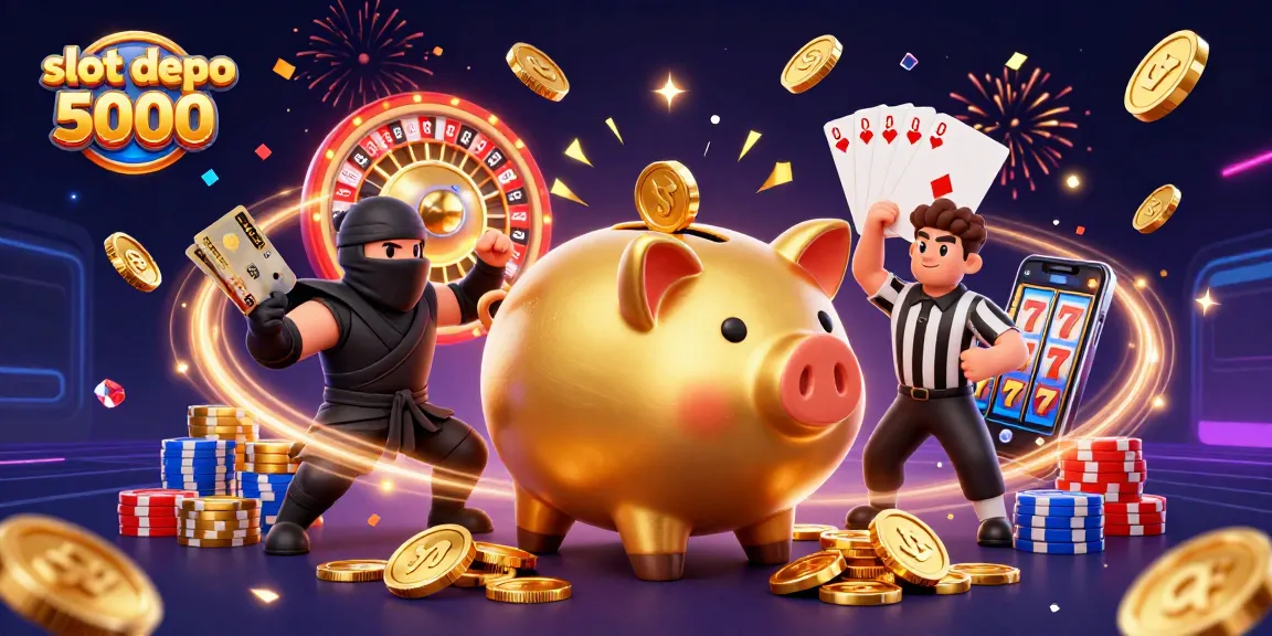 Experience thrilling wins with slot depo 5000, featuring exciting casino characters and gold coins.