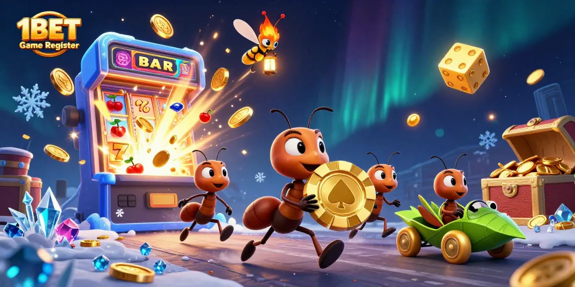 Join the ants in a thrilling 1BET Game Register heist with giant poker chips and slot machine riches!