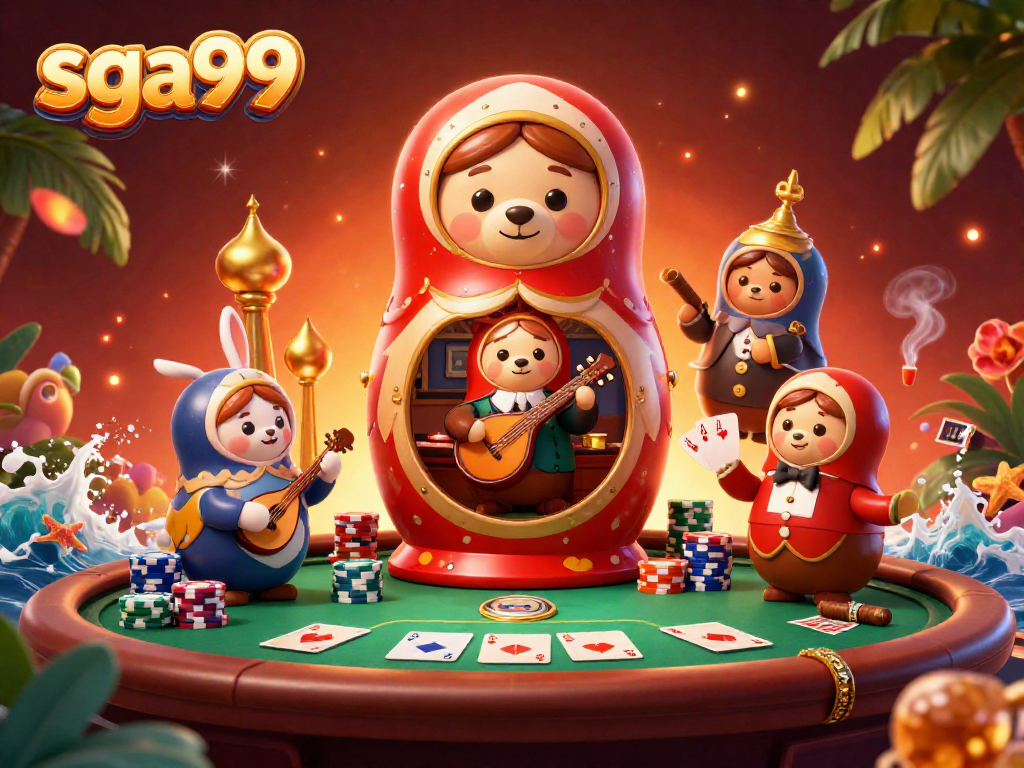 Experience thrilling moments with sga99 and vibrant casino characters in a lively illustration.
