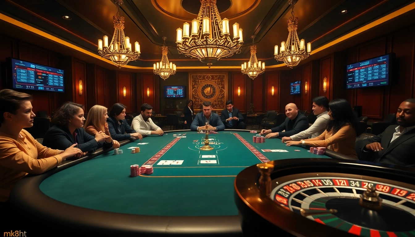 Players at a luxurious poker table experience the thrill of high-stakes gambling at https://mk8th.net/.