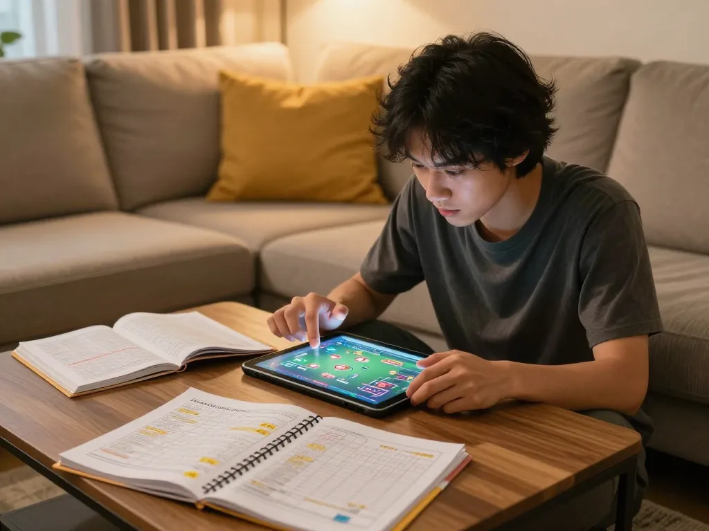 Engaging in đánh lô đề online while analyzing strategies at home with comfortable ambiance