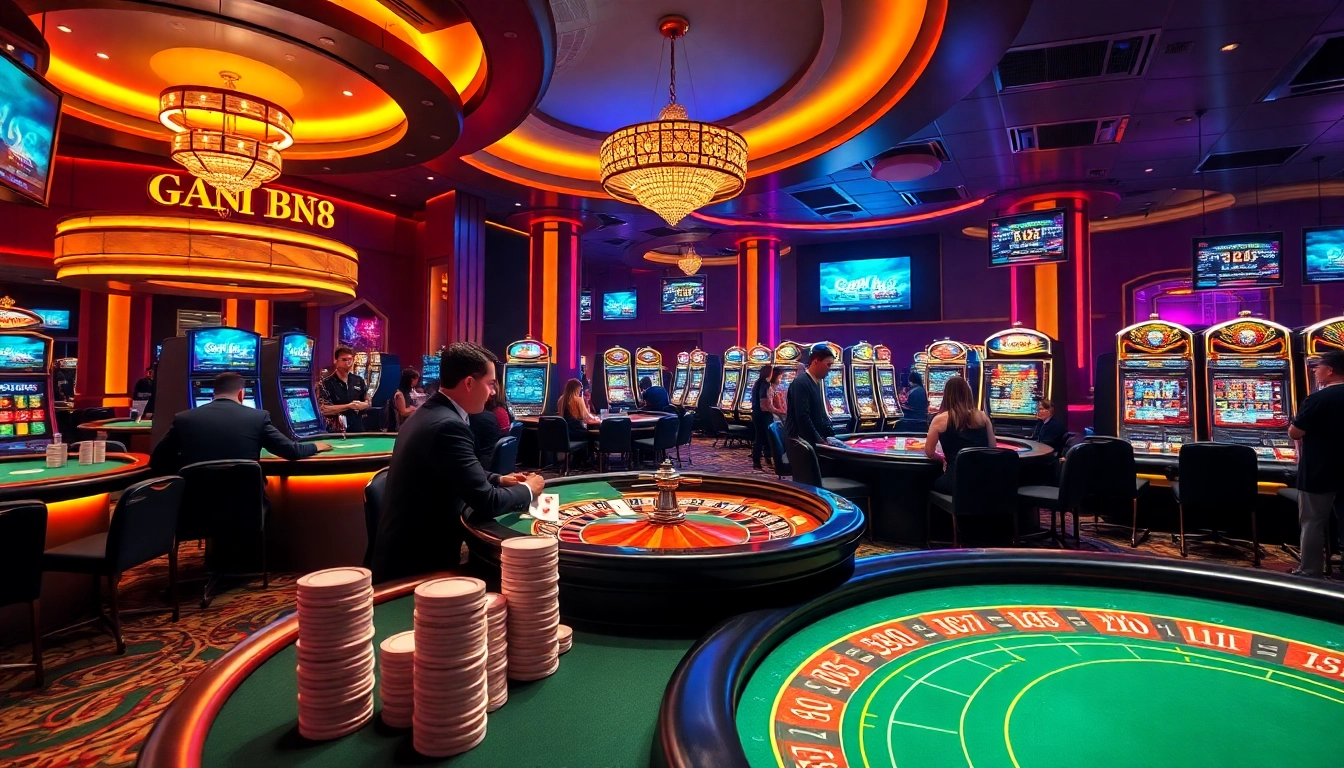 Experience thrilling gameplay at BK8's vibrant casino tables with poker chips and winning slots.