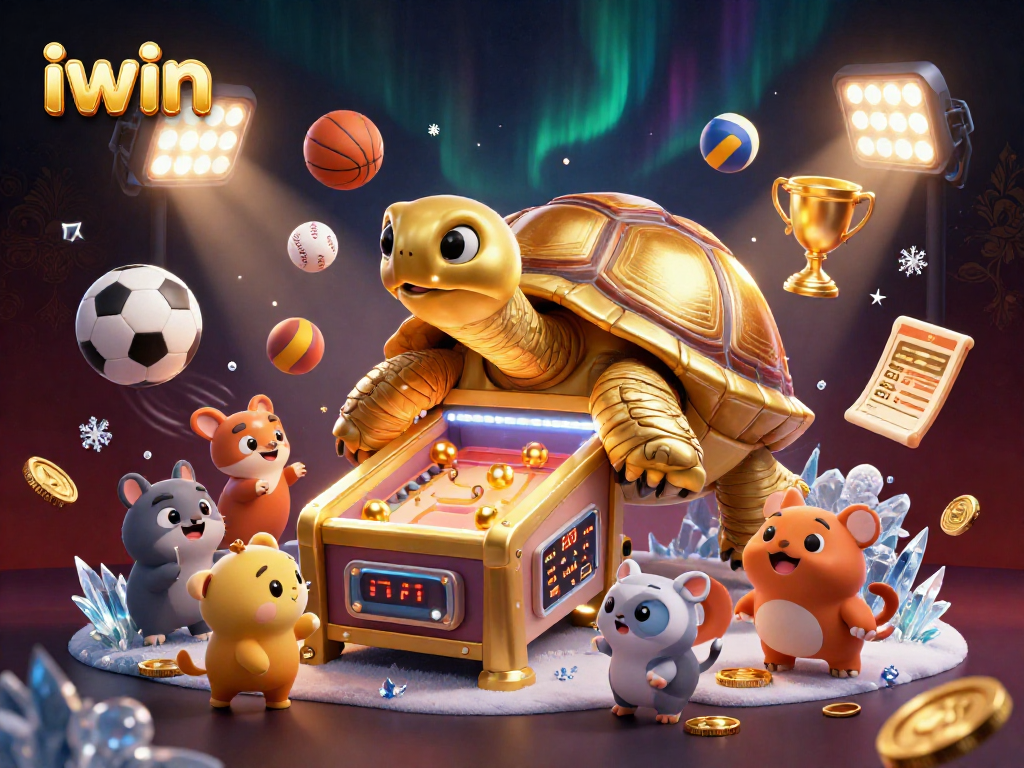 Experience the thrill of iwin's gaming with a dynamic 3D scene of cartoon characters and sports excitement.