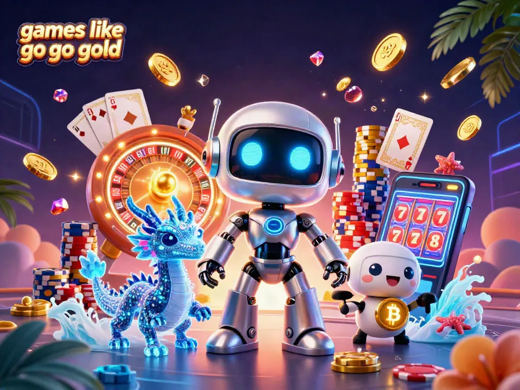 Play exciting games like go go gold with vibrant neon 3D casino illustration, showcasing dynamic characters and casino elements.