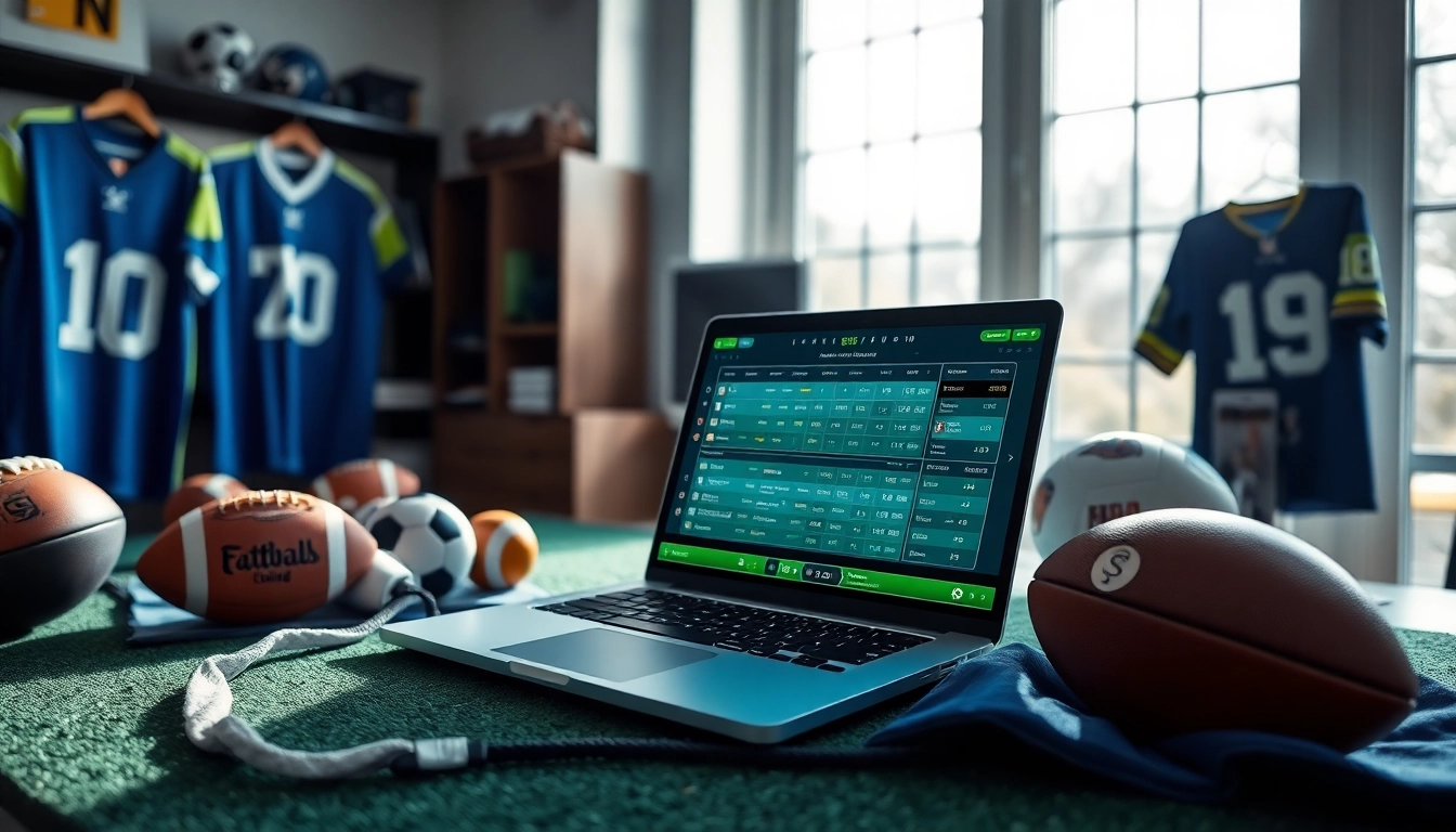 Engaging sports betting scene featuring a sleek interface and vibrant sports memorabilia.