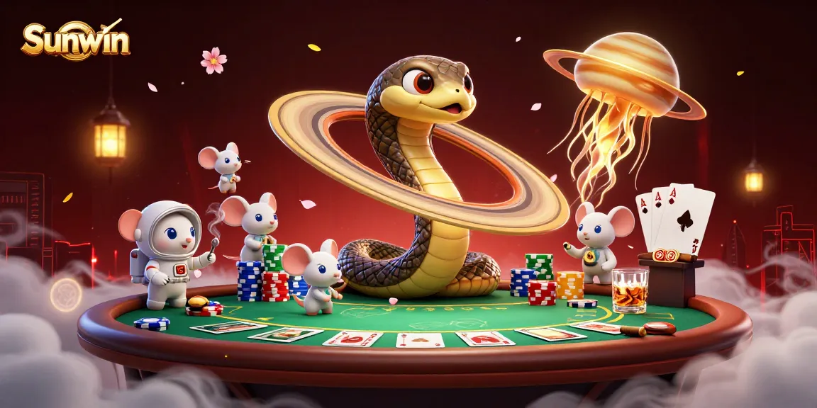 Experience the thrill of Sunwin as astronaut mice bet on cosmic roulette with a golden jellyfish dealer.