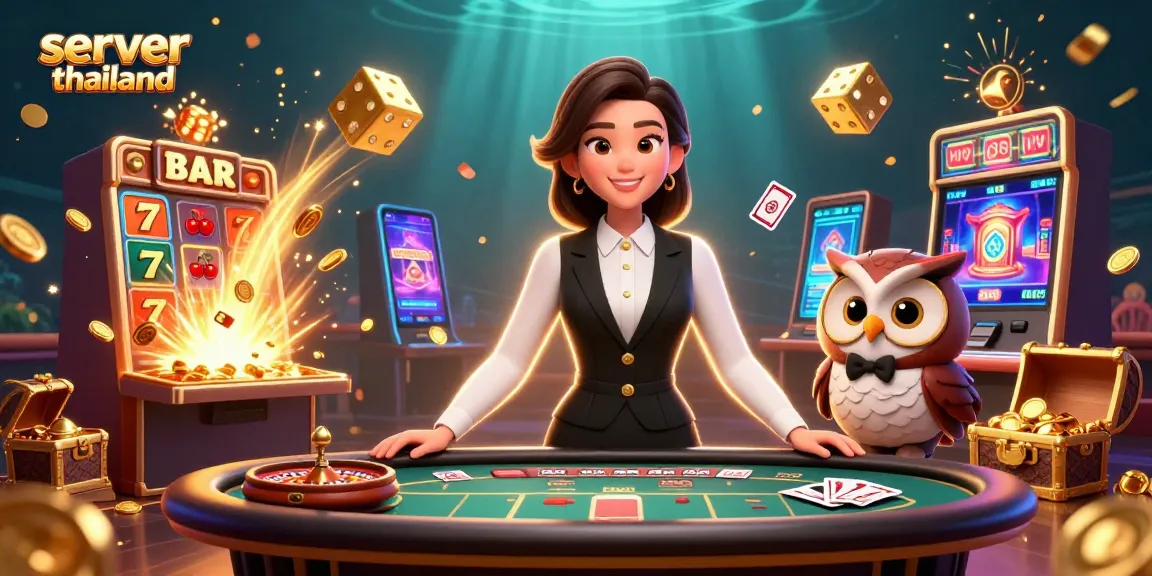 Experience thrilling gaming with server thailand at a vibrant casino scene featuring dynamic dealers and a jackpot!
