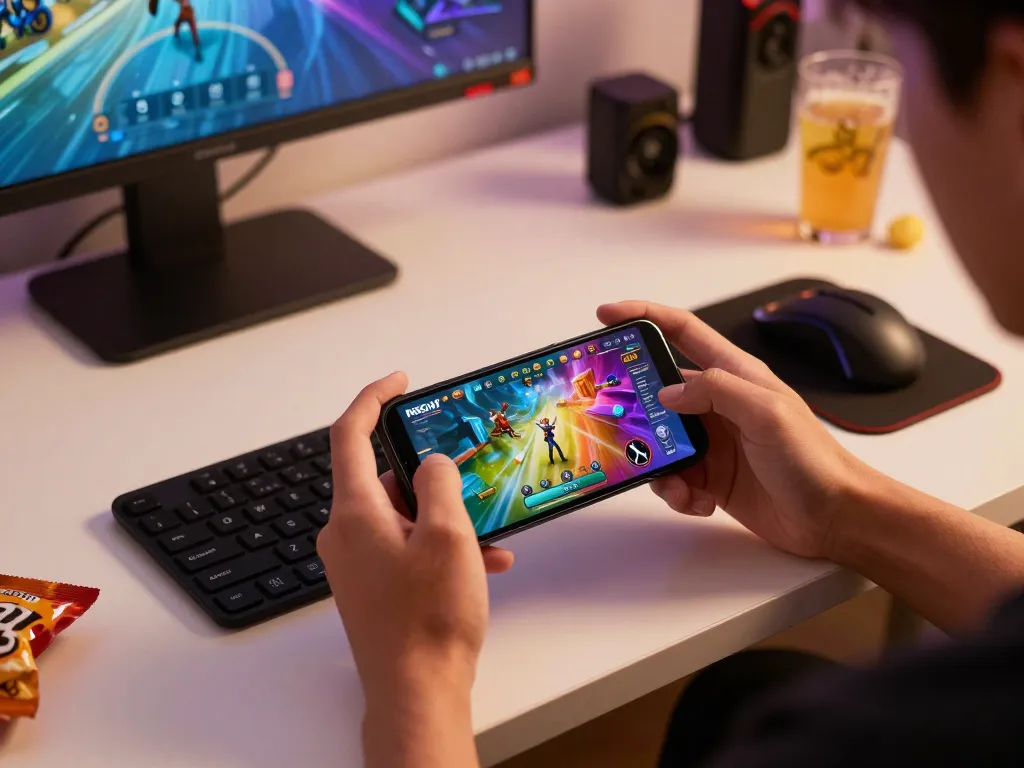 Engaging scene of NSFW games APK on smartphone showcasing thrilling gameplay in a cozy gaming setup