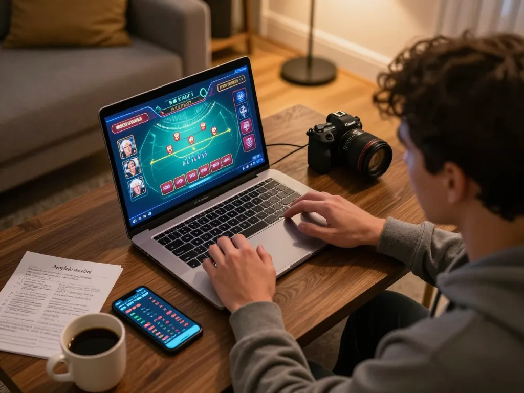 Player engaging with live baccarat on laptop, showcasing nhacaiuytin's online gaming experience